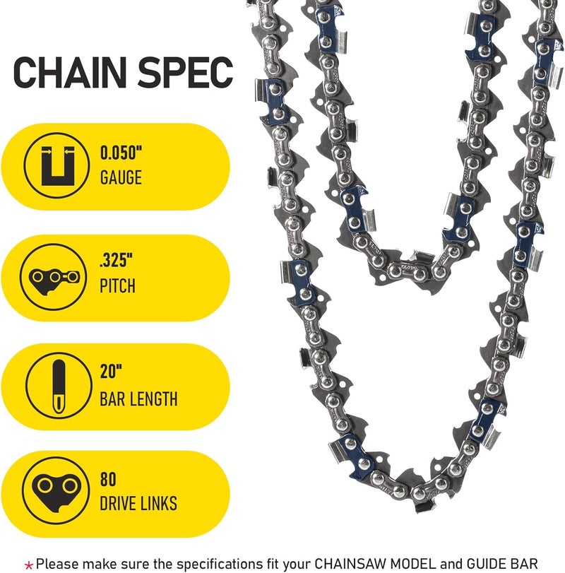 KAZPRO 20 Inch Chainsaw Chain 80 Drive Links, .325" Pitch, 050" Gauge, Low kickback, Lubrication System Chainsaw Blade fits 450, 445E, 450E, SP33G-80, H30-80, H23-80, 23RS3 80E, M80, etc, (3 Pack) - Image 2